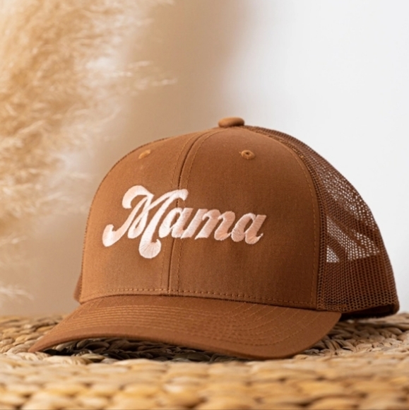 Aspen Company Mama Retro Trucker Hat Baseball Cap Snapback Neutral Tan Peach - Picture 1 of 5